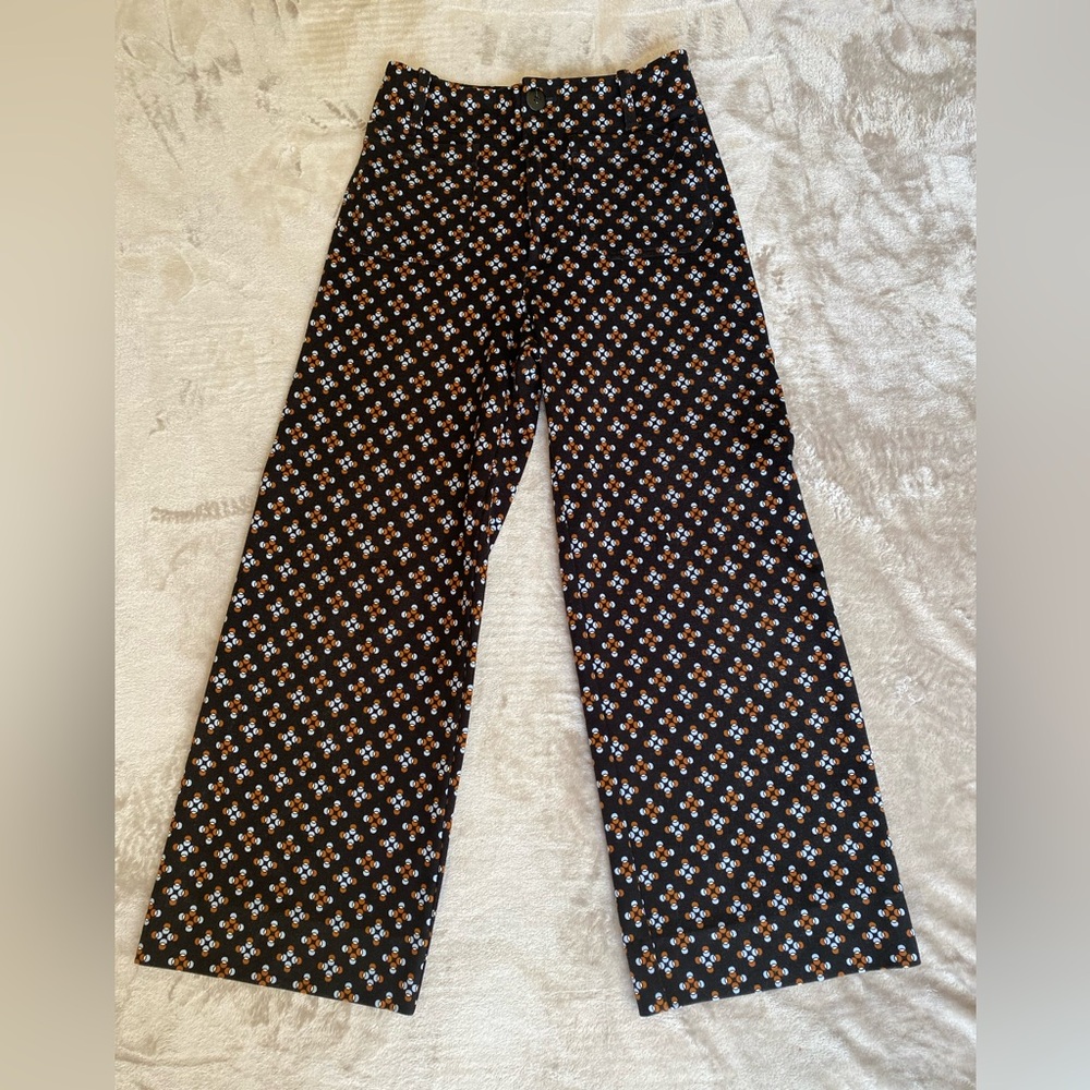 Anthropologie Black Floral Wide-Leg Pants